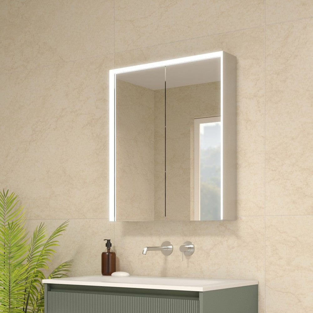 Fiano Steam-Free Modern Mirror Cabinet 600 x 700mm - Aluminium