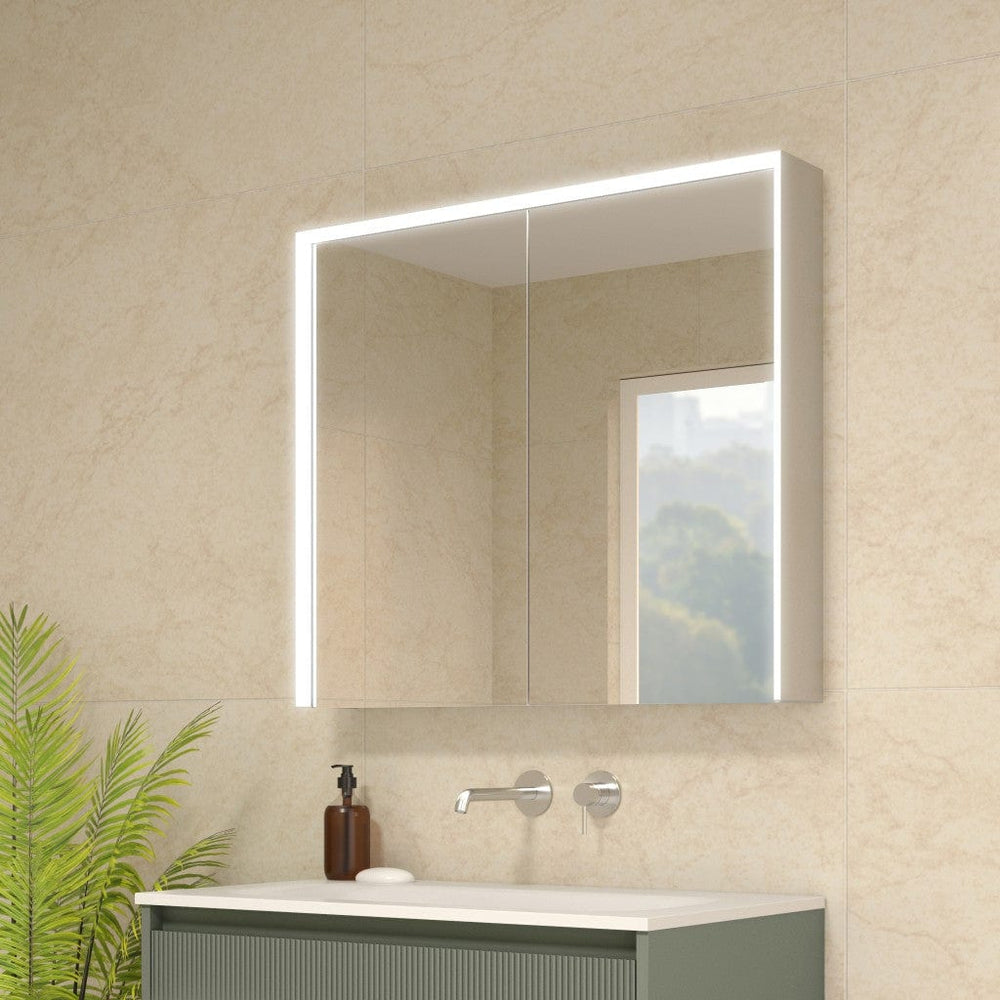 Fiano Steam-Free Modern Mirror Cabinet 800 x 700mm - Aluminium