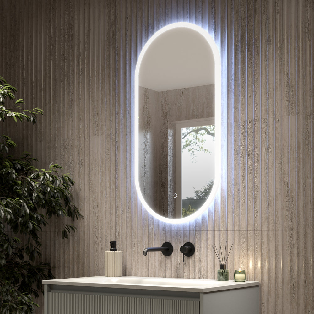 Muscat Oval LED Mirror - Matt Black 450x900mm