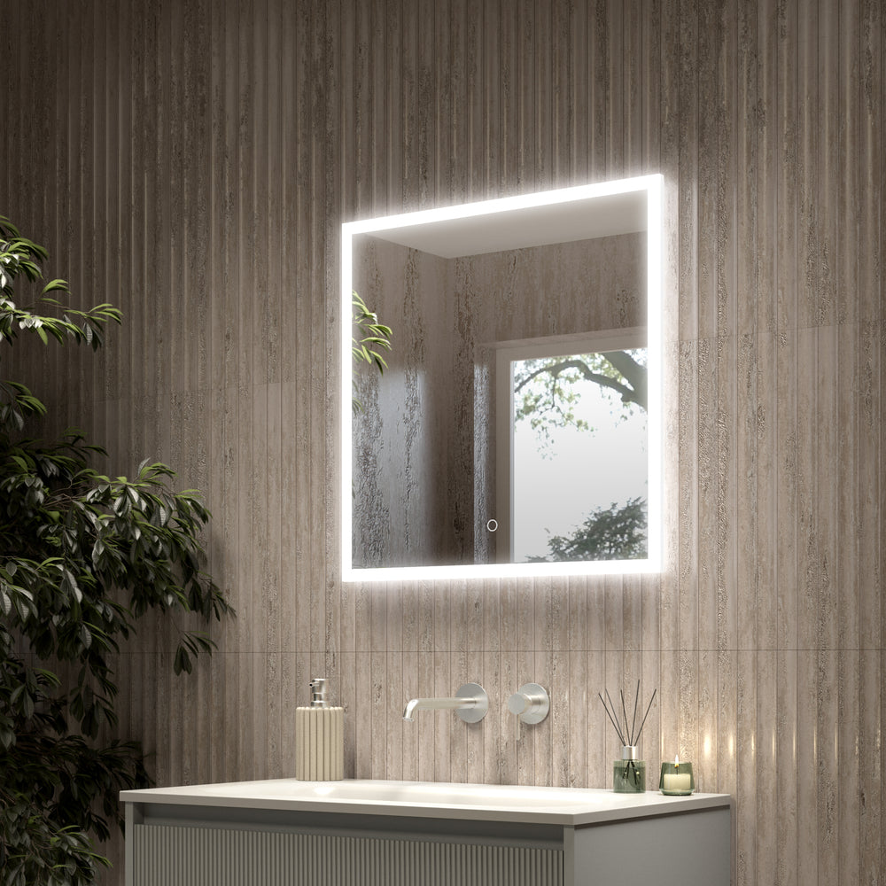 Roscetto Backlit LED Square Steam Free Mirror - With Shaver Socket - 600x600mm