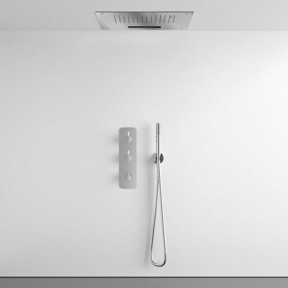 Three Way Thermostatic Shower Set With Handheld Shower And Two Function Ceiling Mounted Shower Head