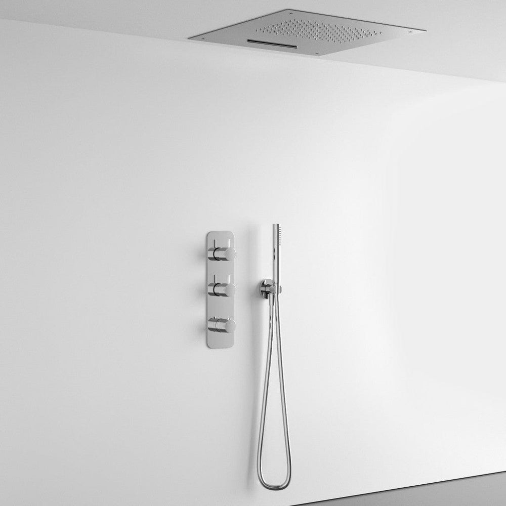 Three Way Thermostatic Shower Set With Handheld Shower And Two Function Ceiling Mounted Shower Head