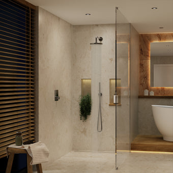 Two Way Push Button Thermostatic Shower Set With Handheld Shower And Ceiling Mounted Shower Head - Chrome