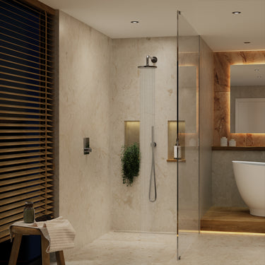 Two Way Push Button Thermostatic Shower Set With Handheld Shower And Ceiling Mounted Shower Head - Chrome