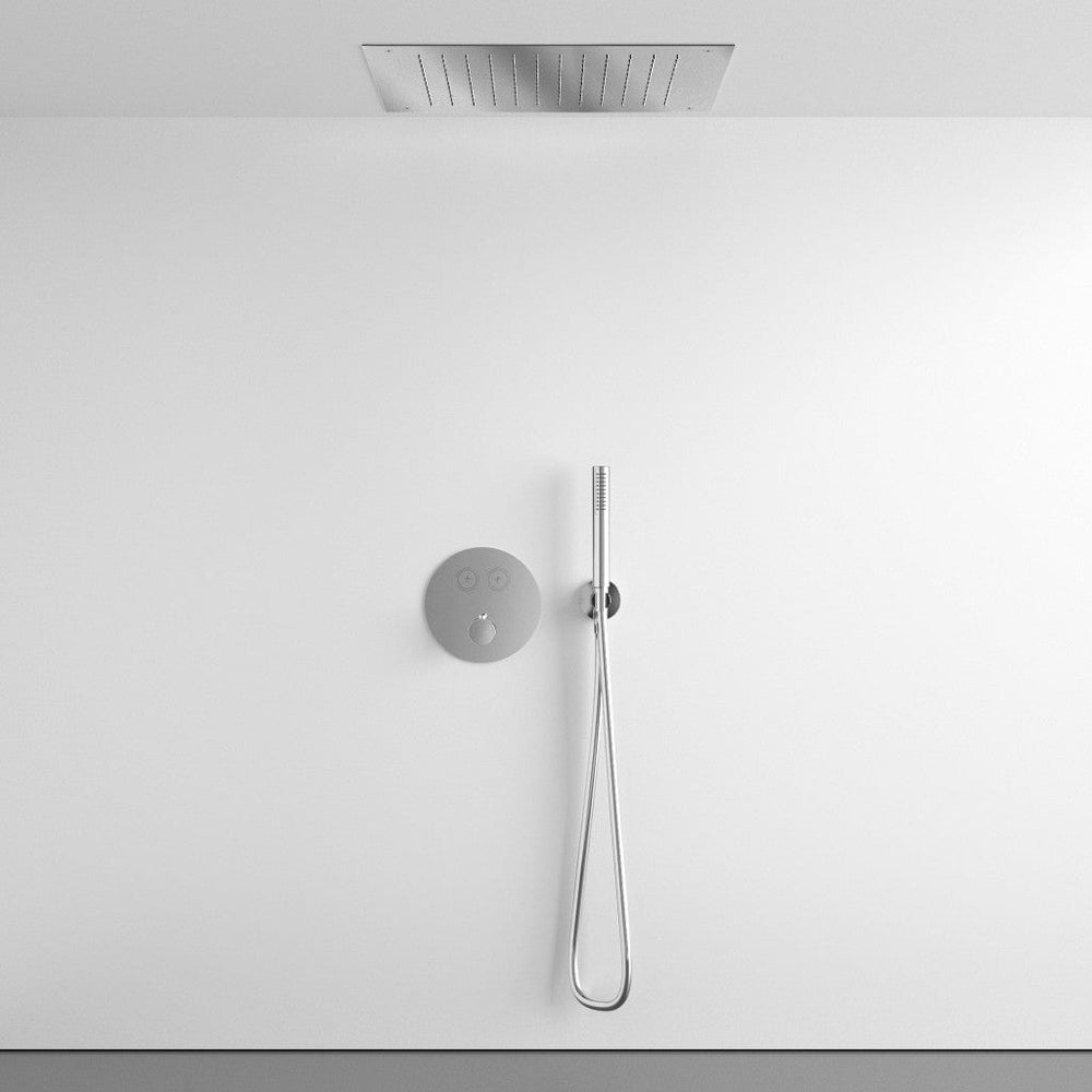 Two Way Push Button Thermostatic Shower Set With Handheld Shower And Ceiling Mounted Shower Head - Chrome