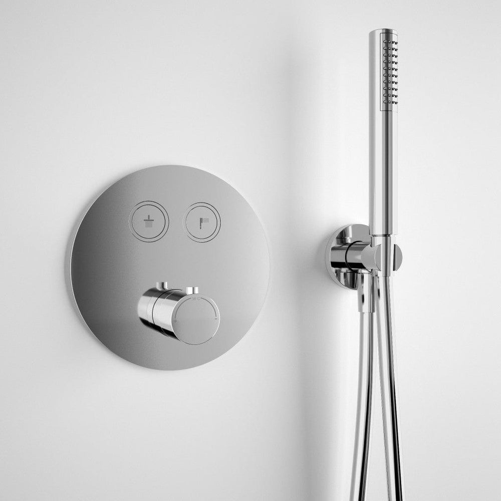 Two Way Push Button Thermostatic Shower Set With Handheld Shower And Wall Mounted Shower Head - Chrome