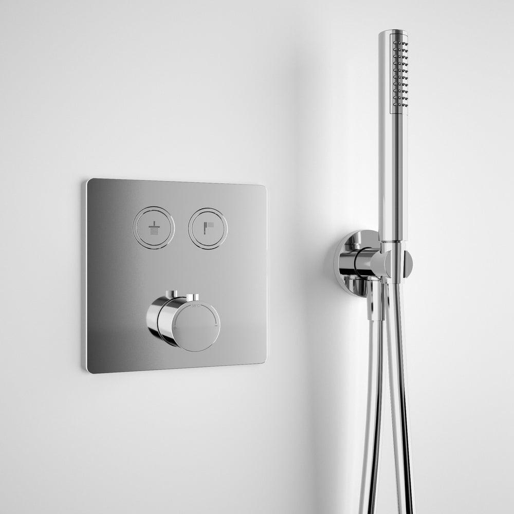 Two Way Push Button Thermostatic Shower Set With Handheld Shower And Ceiling Mounted Shower Head - Chrome