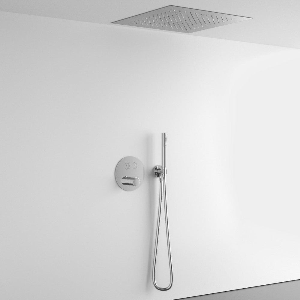 Two Way Push Button Thermostatic Shower Set With Handheld Shower And Ceiling Mounted Shower Head - Chrome