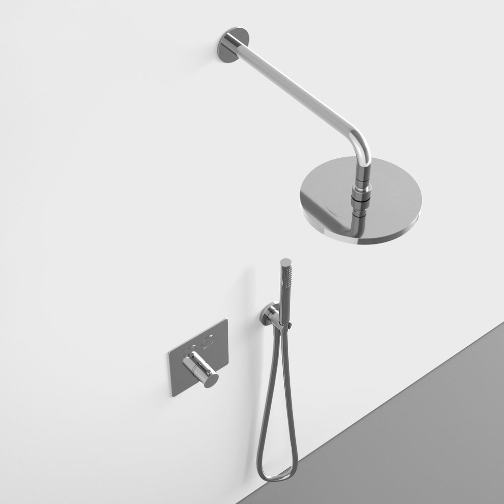 Two Way Push Button Thermostatic Shower Set With Handheld Shower And Wall Mounted Shower Head - Chrome