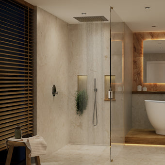 Two Way Push Button Thermostatic Shower Set With Handheld Shower And Ceiling Mounted Shower Head - Chrome