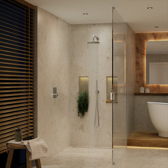 Two Way Thermostatic Shower Set With Handheld Shower And Wall Mounted Shower Head - Brushed Steel