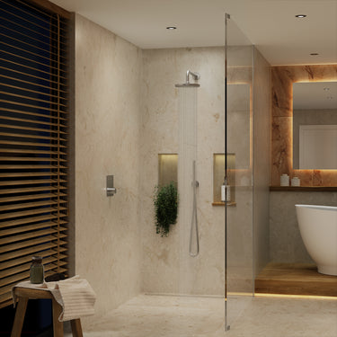 Two Way Thermostatic Shower Set With Handheld Shower And Wall Mounted Shower Head - Brushed Steel