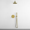 Two Way Push Button Thermostatic Shower Set With Handheld Shower And Wall Mounted Shower Head - Brushed Brass