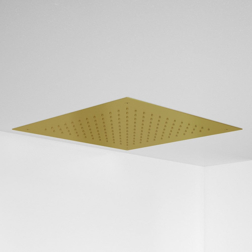 Two Way Push Button Thermostatic Shower Set With Handheld Shower And Ceiling Mounted Shower Head - Brushed Brass