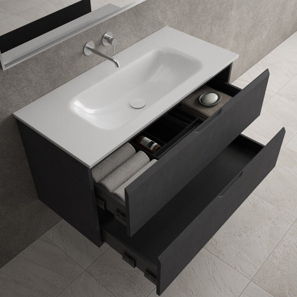 Tasca Two Drawer Vanity Unit  With Beyondstone Basin - Dark Concrete 1000mm