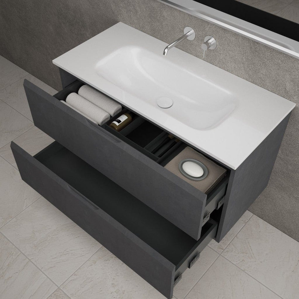 Tasca Two Drawer Vanity Unit  With Beyondstone Basin - Dark Concrete 1000mm