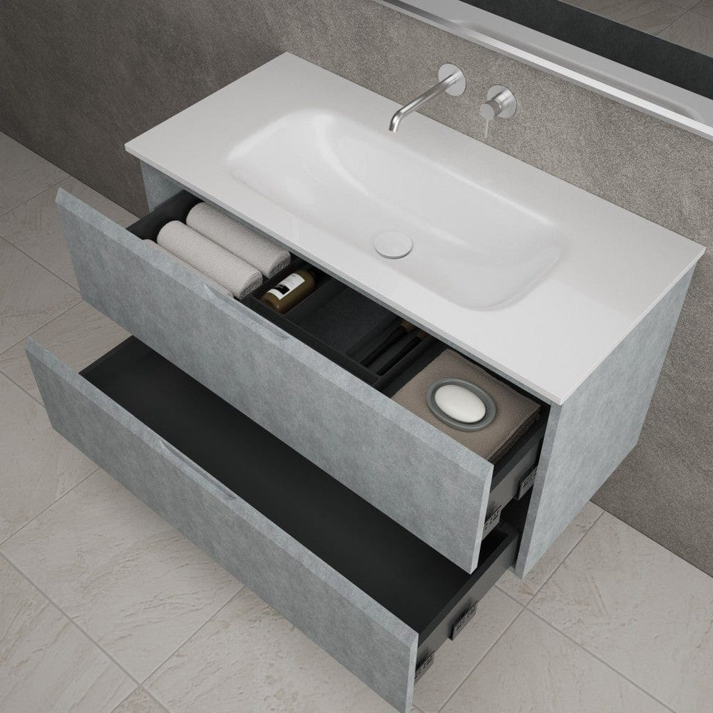 Tasca Two Drawer Vanity Unit  With Beyondstone Basin - Light Concrete 1000mm