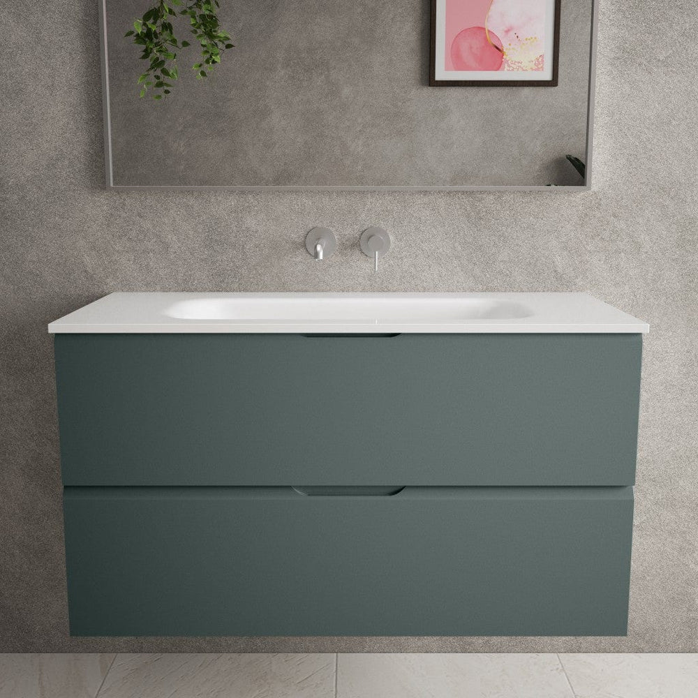 Tasca Two Drawer Vanity Unit  With Beyondstone Basin - Matt Dark Green 1000mm