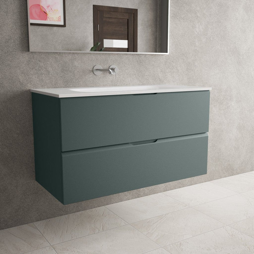 Tasca Two Drawer Vanity Unit  With Beyondstone Basin - Matt Dark Green 1000mm