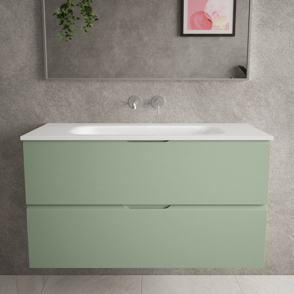 Tasca Two Drawer Vanity Unit  With Beyondstone Basin - Matt Light Green 1000mm