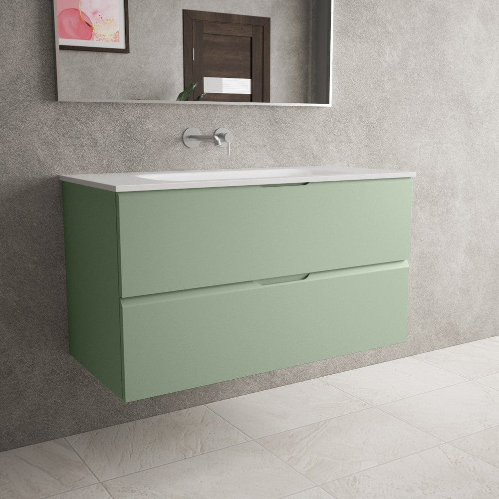 Tasca Two Drawer Vanity Unit  With Beyondstone Basin - Matt Light Green 1000mm