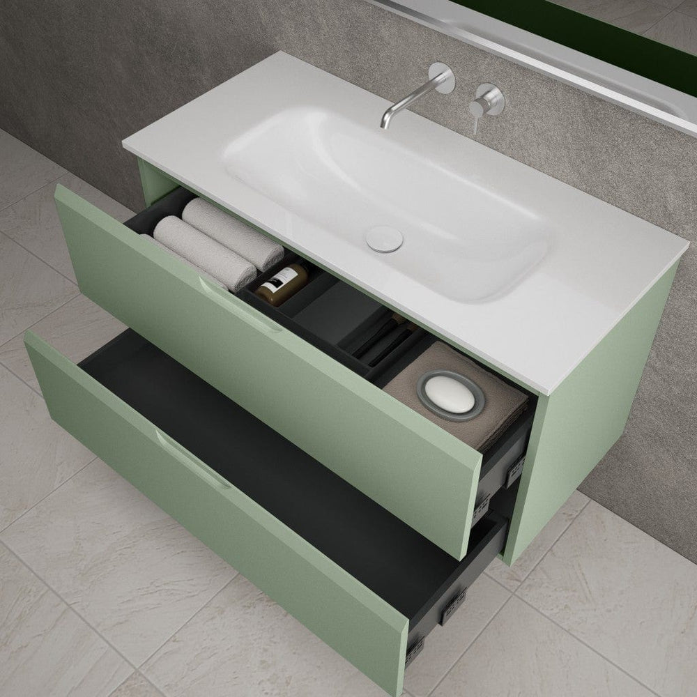 Tasca Two Drawer Vanity Unit  With Beyondstone Basin - Matt Light Green 1000mm