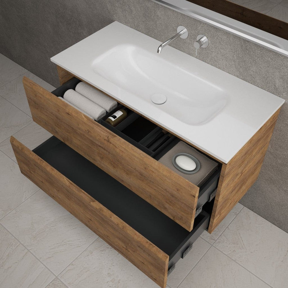 Tasca Two Drawer Vanity Unit  With Beyondstone Basin - Oak 1000mm