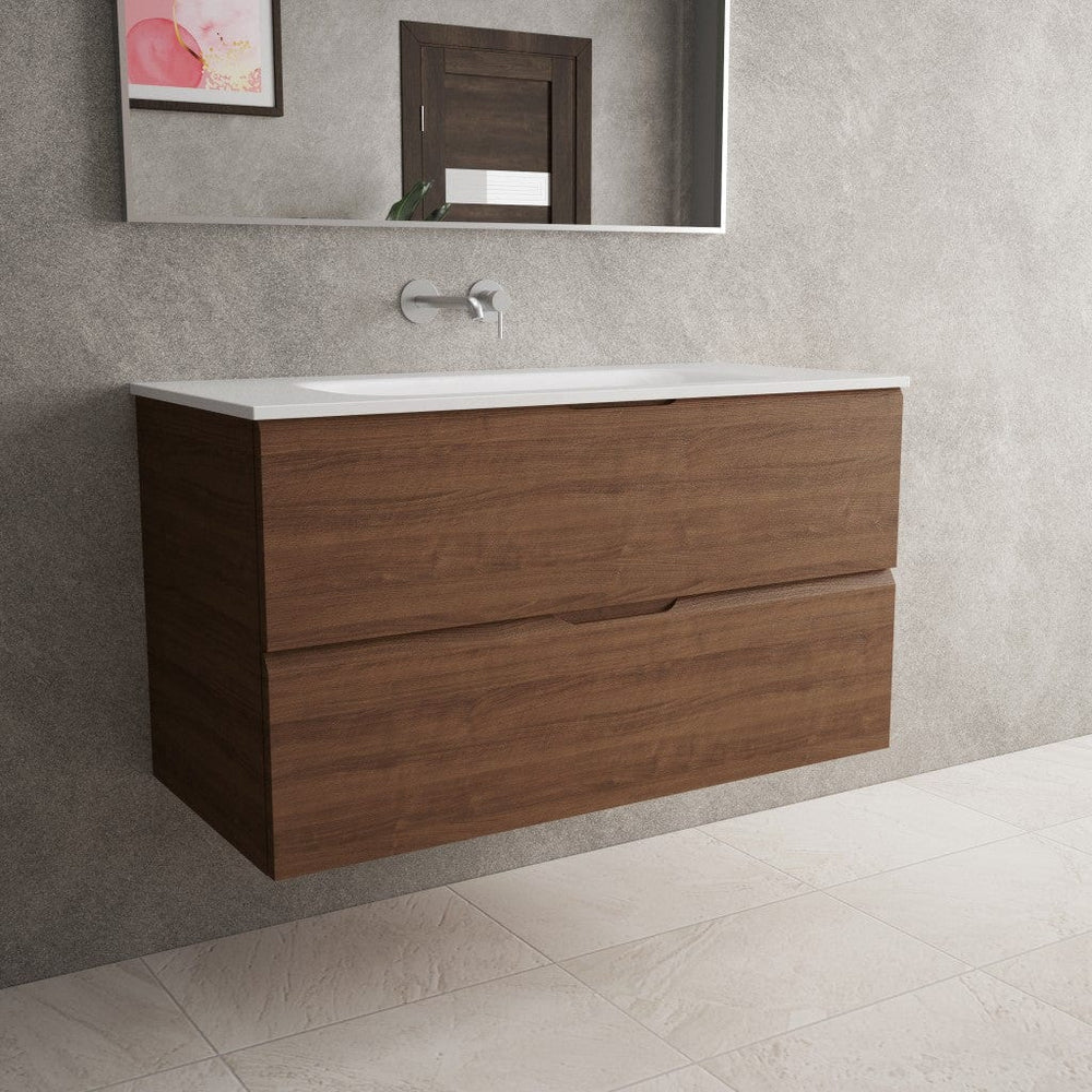 Tasca Two Drawer Vanity Unit  With Beyondstone Basin - Walnut 1000mm