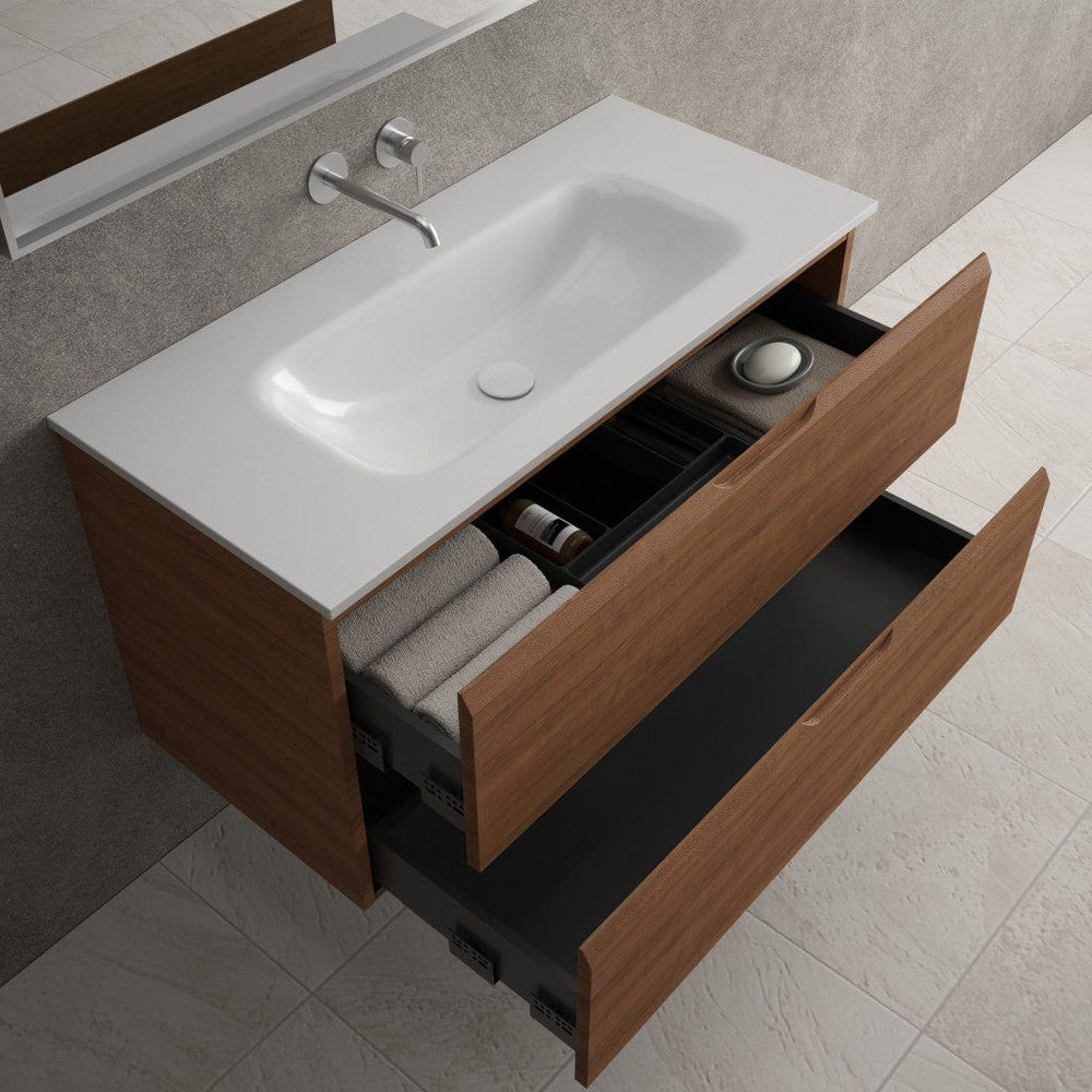 Tasca Two Drawer Vanity Unit  With Beyondstone Basin - Walnut 1000mm