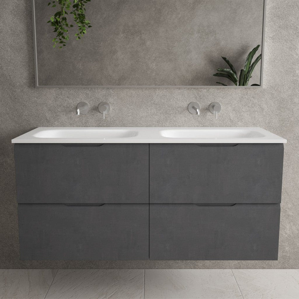 Tasca Four Drawer Vanity Unit With Beyondstone Double Basin - Dark Concrete 1200mm