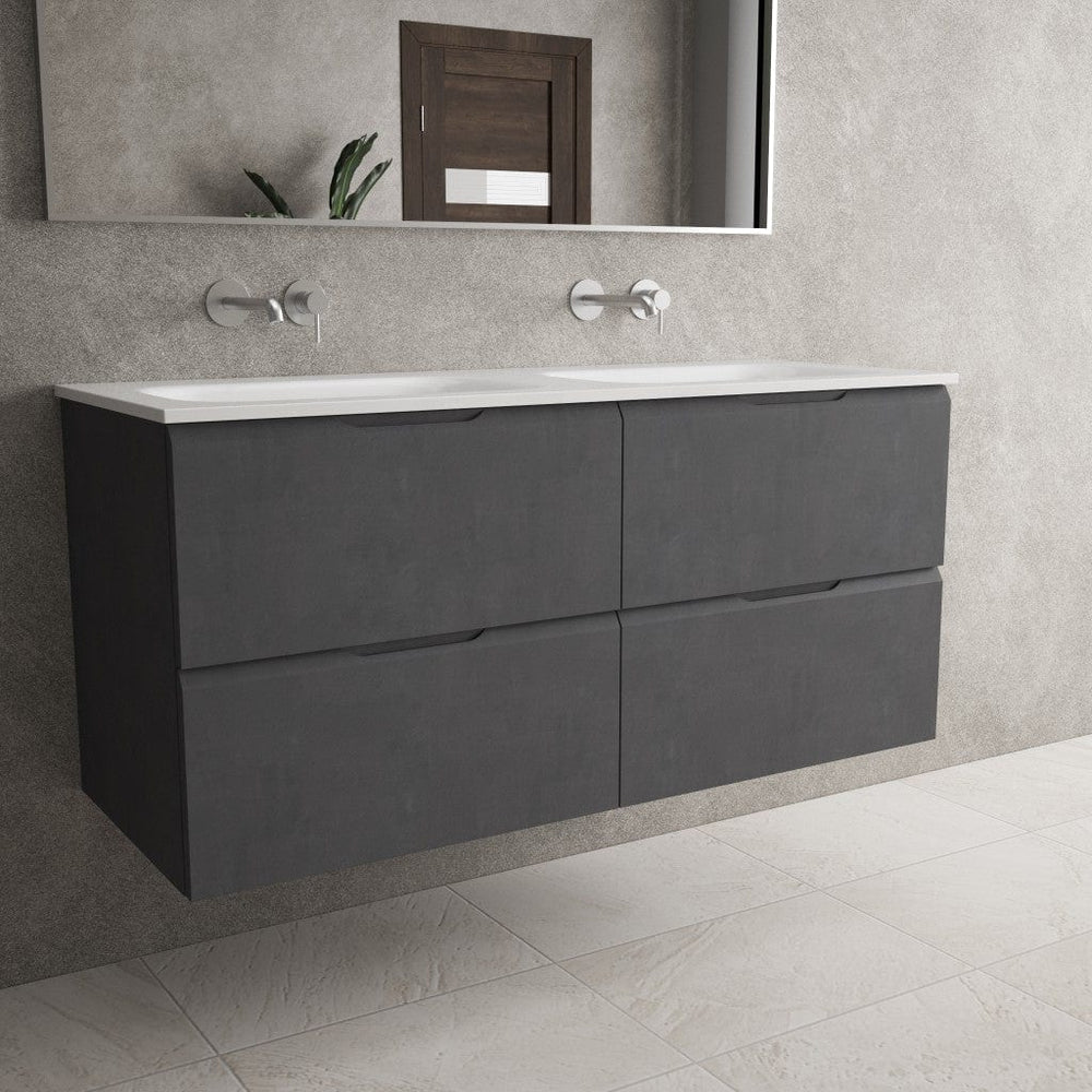 Tasca Four Drawer Vanity Unit With Beyondstone Double Basin - Dark Concrete 1200mm