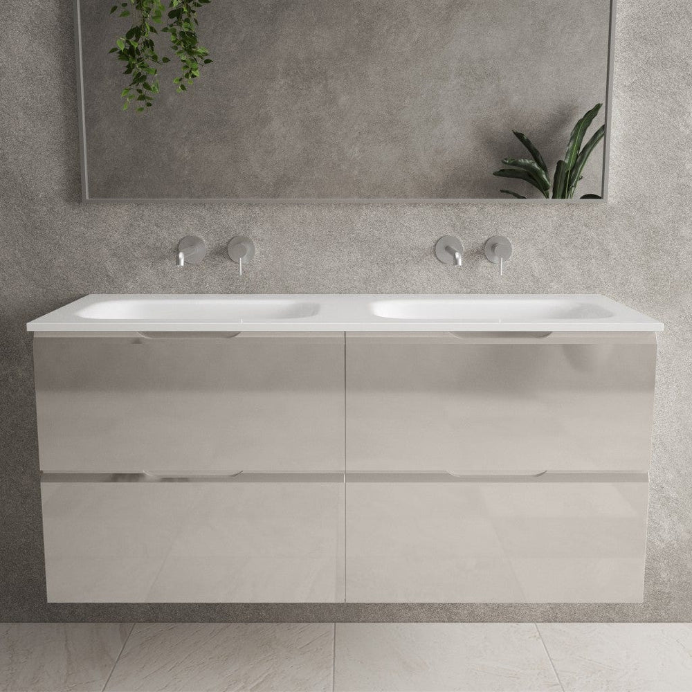 Tasca Four Drawer Vanity Unit With Beyondstone Double Basin - Gloss Cashmere 1200mm