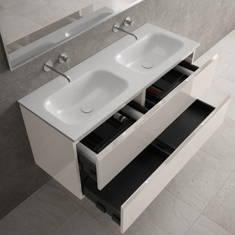 Tasca Four Drawer Vanity Unit With Beyondstone Double Basin - Gloss Cashmere 1200mm