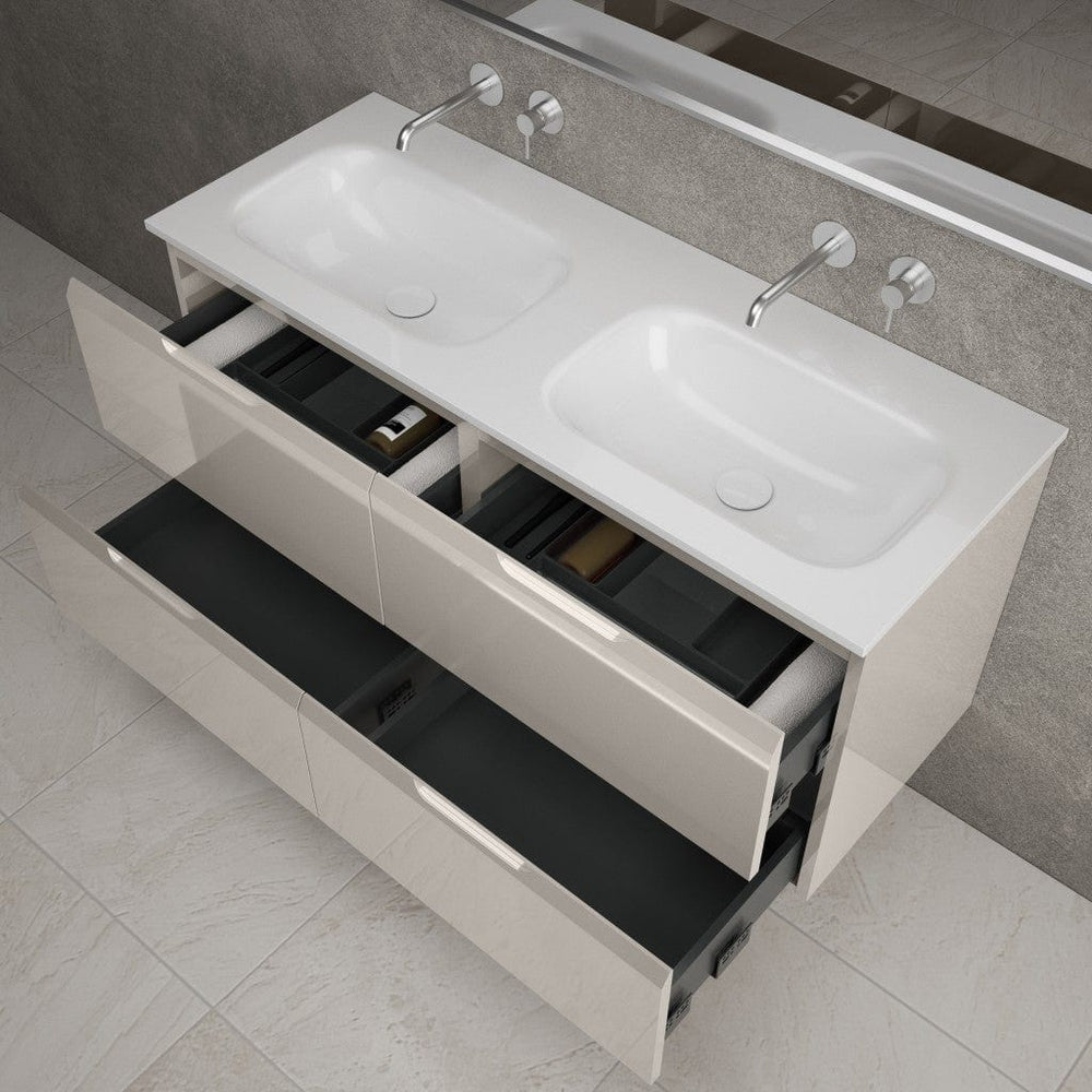 Tasca Four Drawer Vanity Unit With Beyondstone Double Basin - Gloss Cashmere 1200mm
