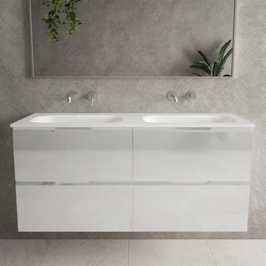Tasca Four Drawer Vanity Unit With Beyondstone Double Basin - Gloss Dove 1200mm