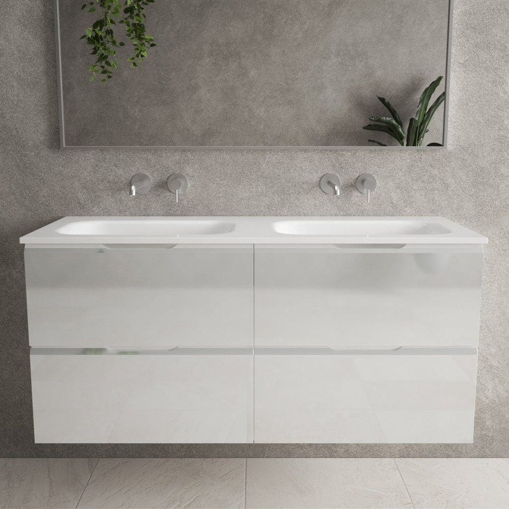 Tasca Four Drawer Vanity Unit With Beyondstone Double Basin - Gloss Dove 1200mm