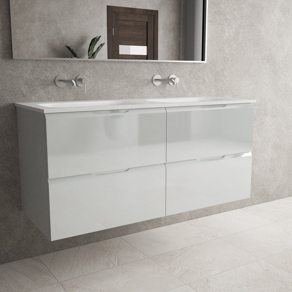Tasca Four Drawer Vanity Unit With Beyondstone Double Basin - Gloss Dove 1200mm