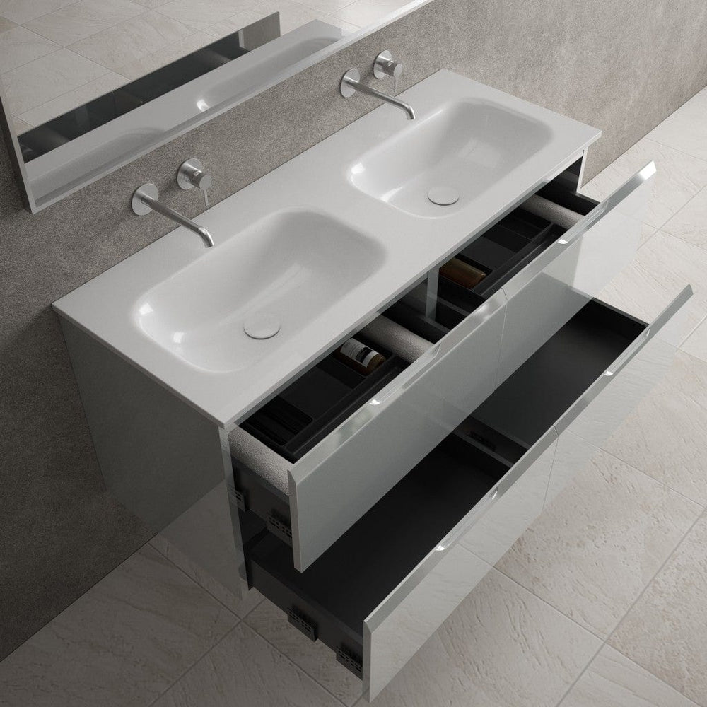 Tasca Four Drawer Vanity Unit With Beyondstone Double Basin - Gloss Dove 1200mm