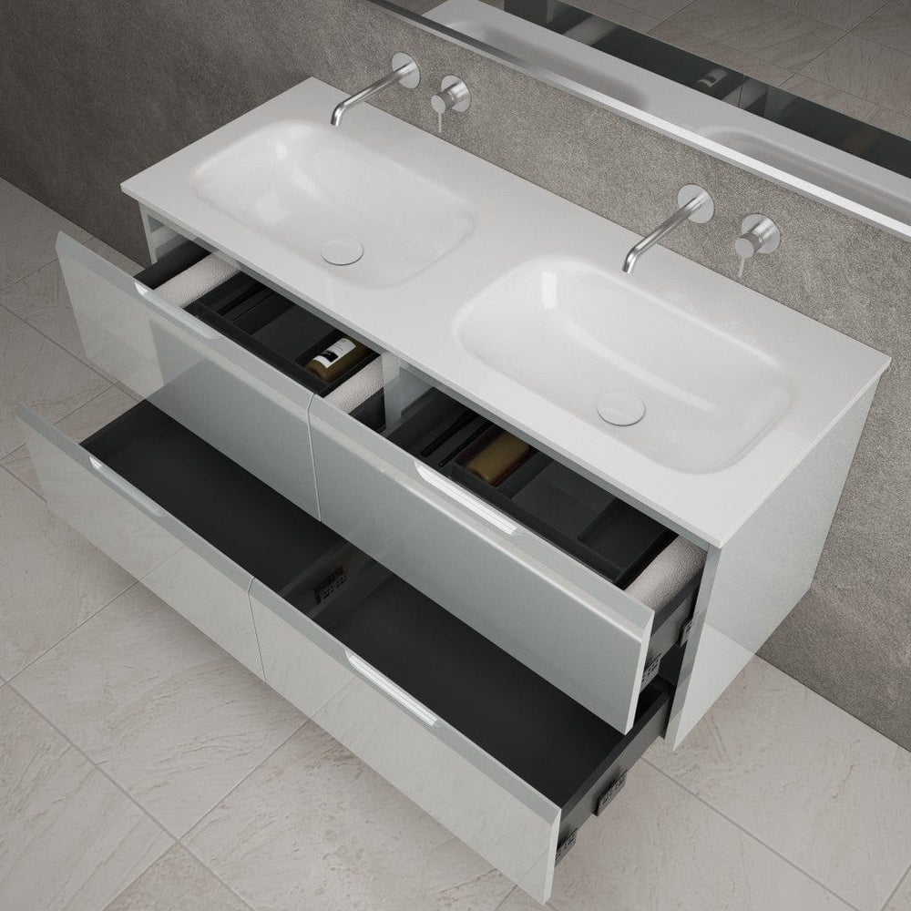 Tasca Four Drawer Vanity Unit With Beyondstone Double Basin - Gloss Dove 1200mm