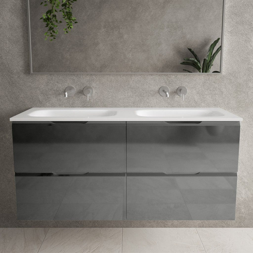 Tasca Four Drawer Vanity Unit With Beyondstone Double Basin - Gloss Dust 1200mm