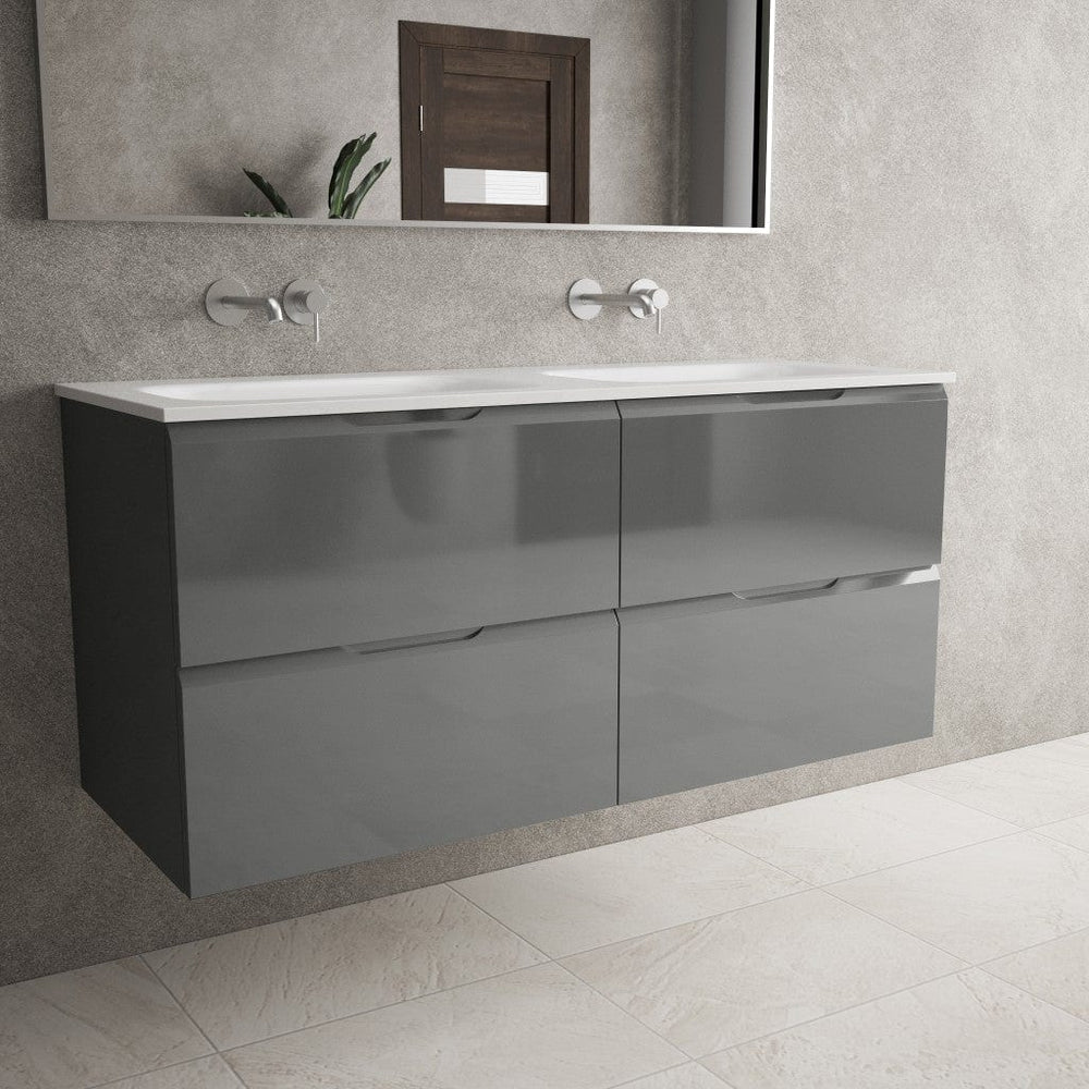 Tasca Four Drawer Vanity Unit With Beyondstone Double Basin - Gloss Dust 1200mm