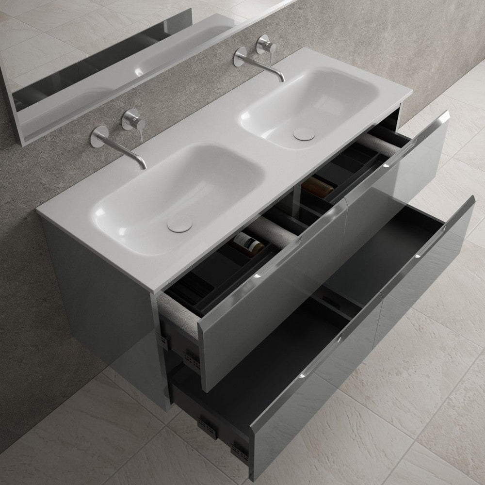 Tasca Four Drawer Vanity Unit With Beyondstone Double Basin - Gloss Dust 1200mm