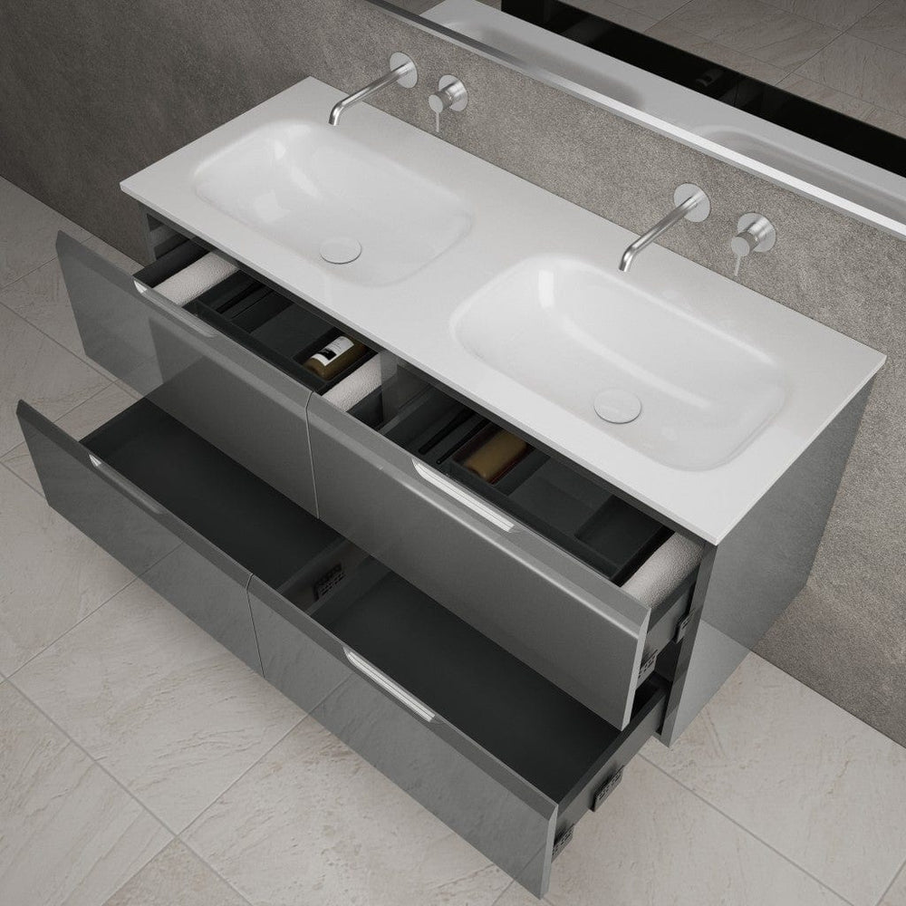 Tasca Four Drawer Vanity Unit With Beyondstone Double Basin - Gloss Dust 1200mm