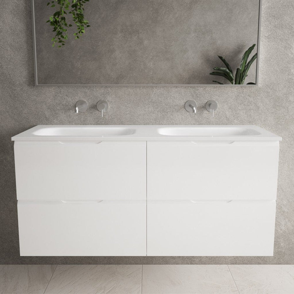Tasca Four Drawer Vanity Unit With Beyondstone Double Basin - Gloss White 1200mm