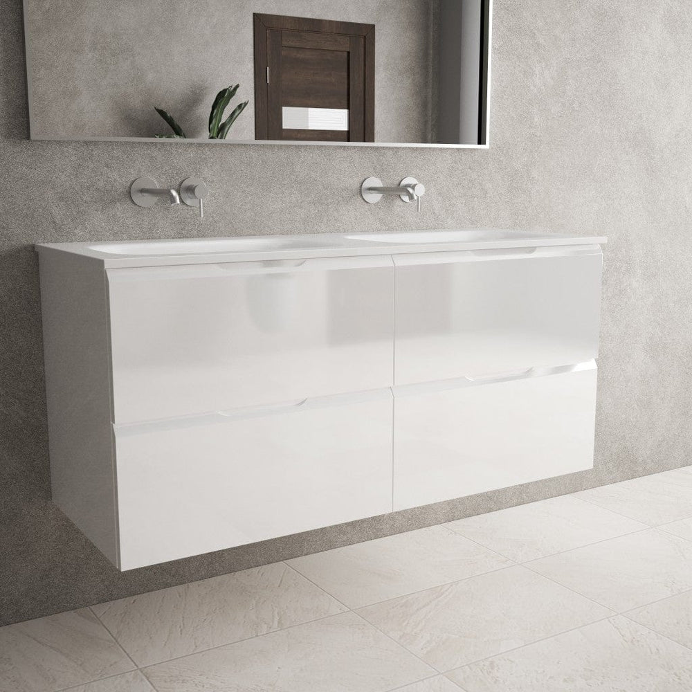 Tasca Four Drawer Vanity Unit With Beyondstone Double Basin - Gloss White 1200mm