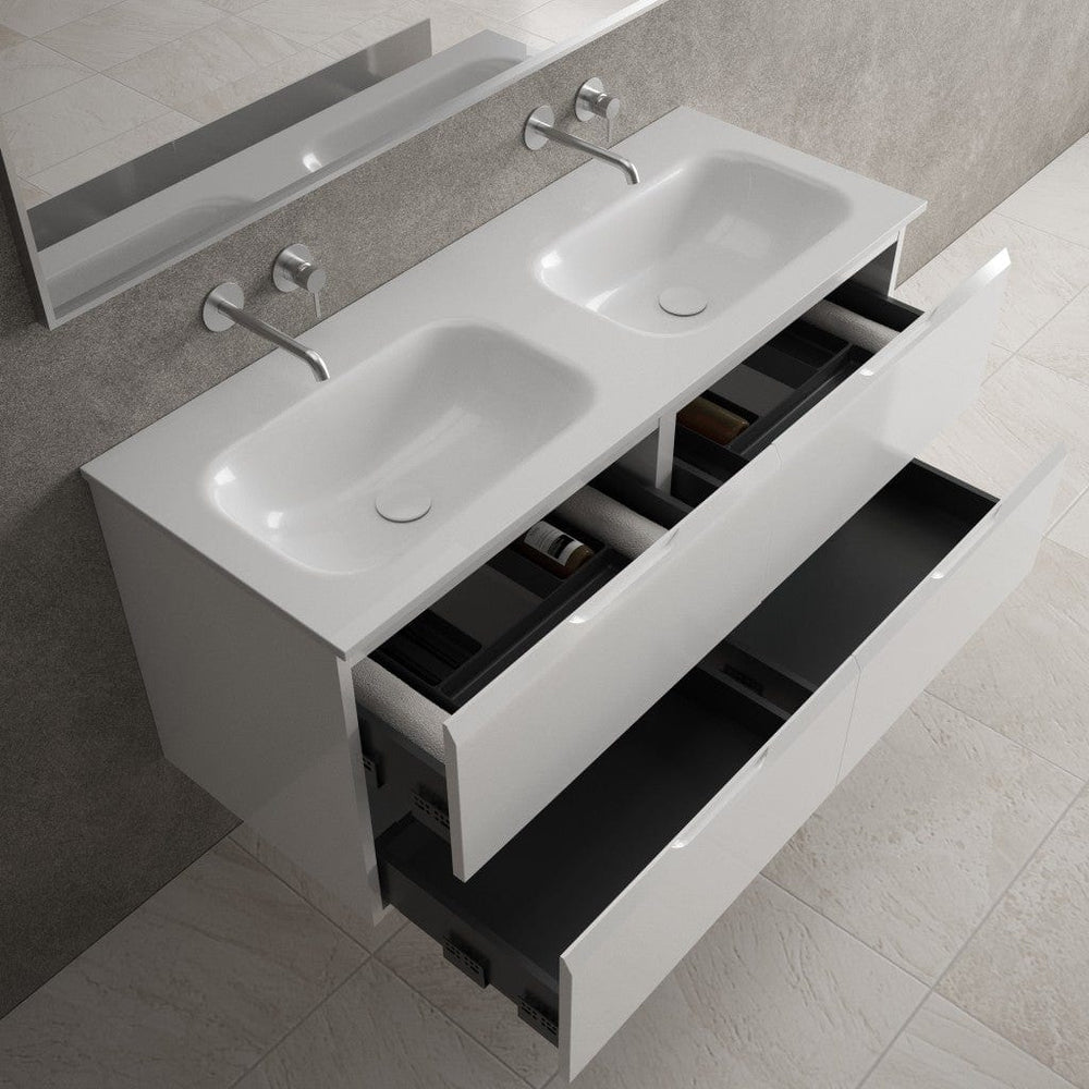 Tasca Four Drawer Vanity Unit With Beyondstone Double Basin - Gloss White 1200mm
