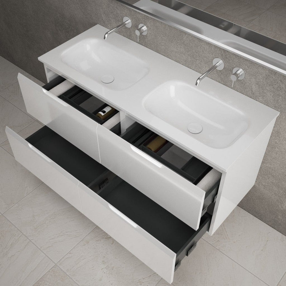 Tasca Four Drawer Vanity Unit With Beyondstone Double Basin - Gloss White 1200mm