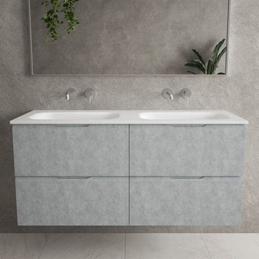 Tasca Four Drawer Vanity Unit With Beyondstone Double Basin - Light Concrete 1200mm