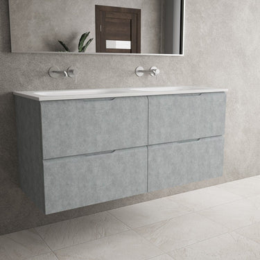 Tasca Four Drawer Vanity Unit With Beyondstone Double Basin - Light Concrete 1200mm