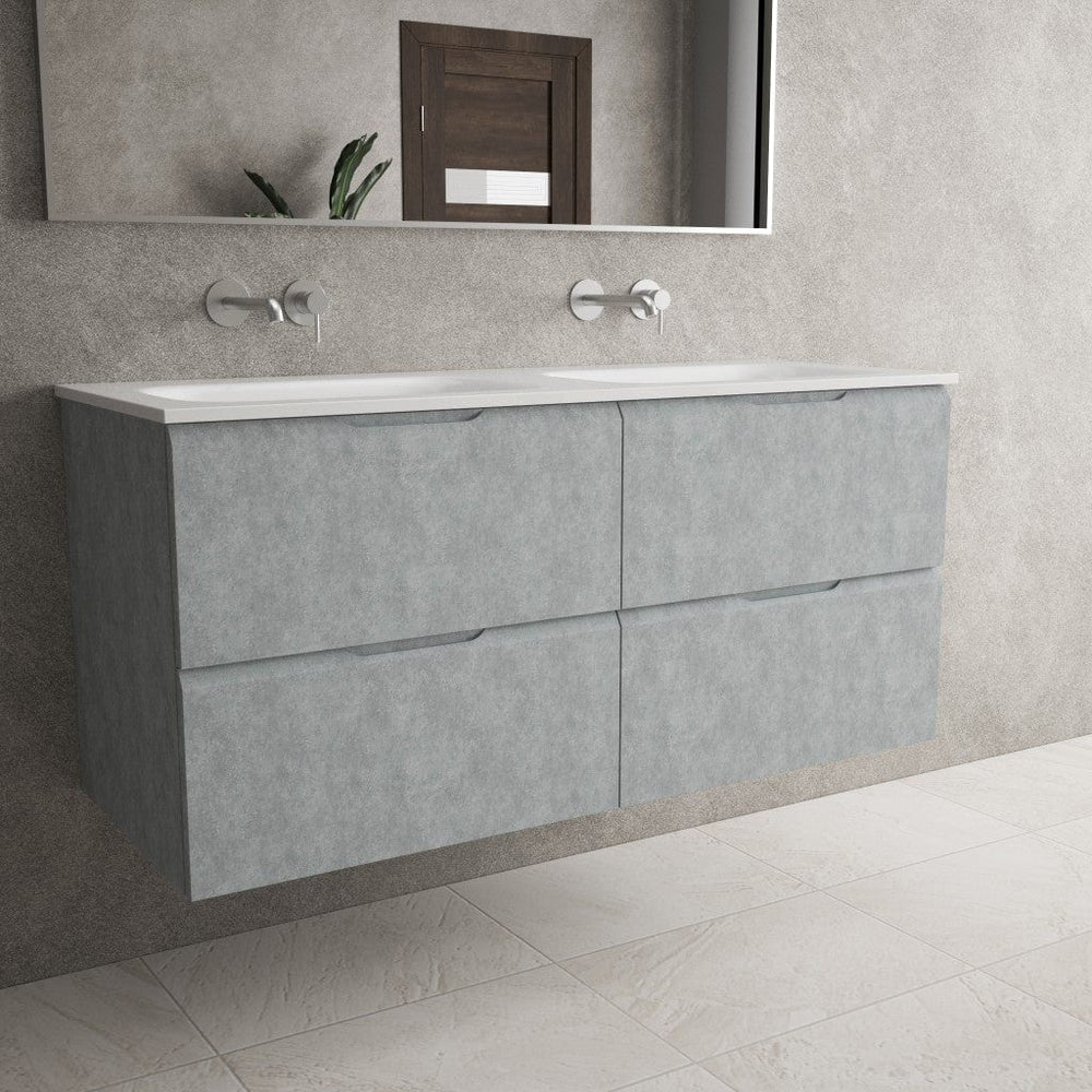 Tasca Four Drawer Vanity Unit With Beyondstone Double Basin - Light Concrete 1200mm